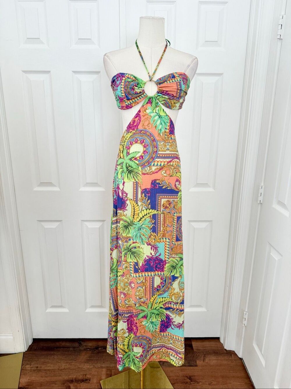 Luli Fama Bandeau Ring Cut Out Maxi Dress Positano XS
